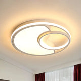 Modern Led Flush Mount Ceiling Lamp For Bathroom Or Hallway - Sun Moon Design White / 16.5’ Warm