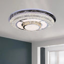 Modern Led Flush Mount Ceiling Lamp With Clear Rectangular - Cut Crystals In Stainless - Steel