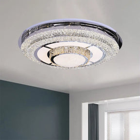 Modern Led Flush Mount Ceiling Lamp With Clear Rectangular - Cut Crystals In Stainless - Steel