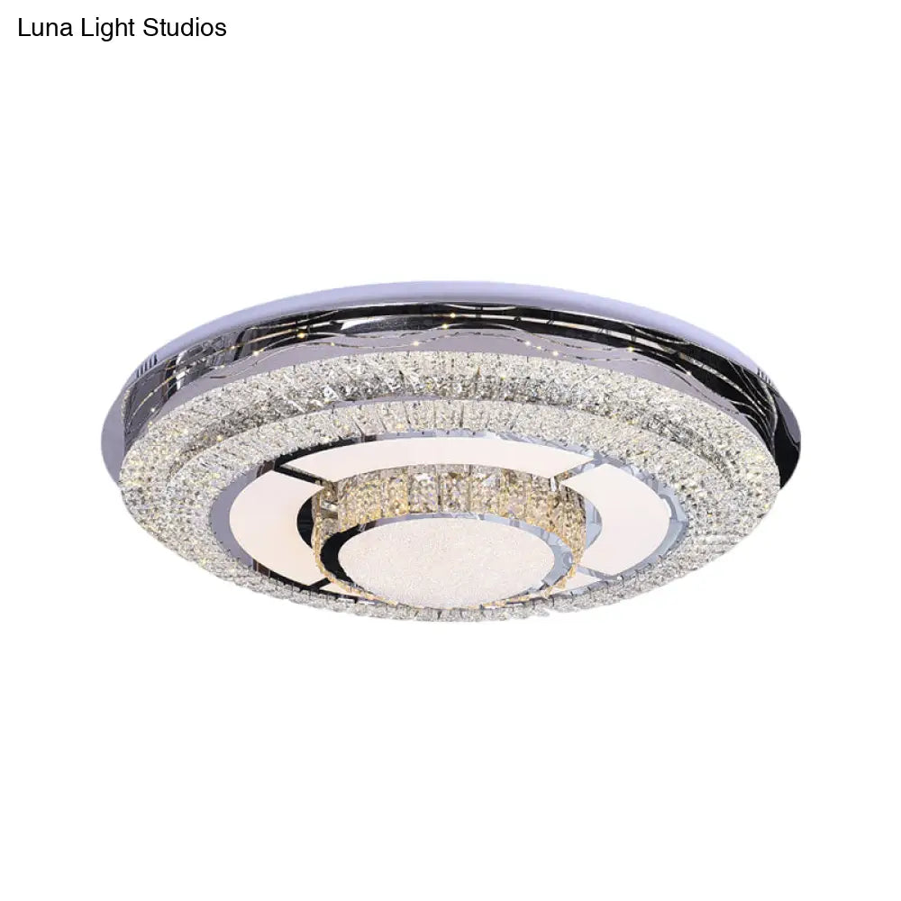 Modern Led Flush Mount Ceiling Lamp With Clear Rectangular - Cut Crystals In Stainless - Steel