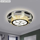 Modern Led Flush Mount Ceiling Light Fixture With Crystal Block Drum Shade In Nickel - Flower/Four