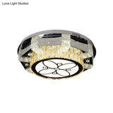 Modern Led Flush Mount Ceiling Light Fixture With Crystal Block Drum Shade In Nickel - Flower/Four