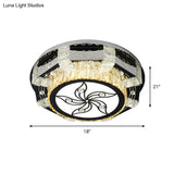 Modern Led Flush Mount Ceiling Light Fixture With Crystal Block Drum Shade In Nickel - Flower/Four