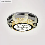 Modern Led Flush Mount Ceiling Light Fixture With Crystal Block Drum Shade In Nickel - Flower/Four