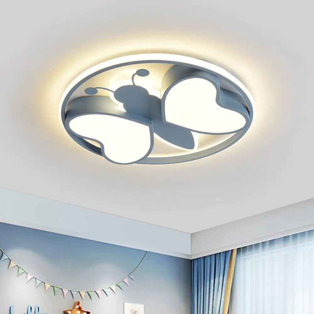 Modern Led Flush Mount Ceiling Light Fixture With Pink/Blue/Gold Bee Figure Design Blue