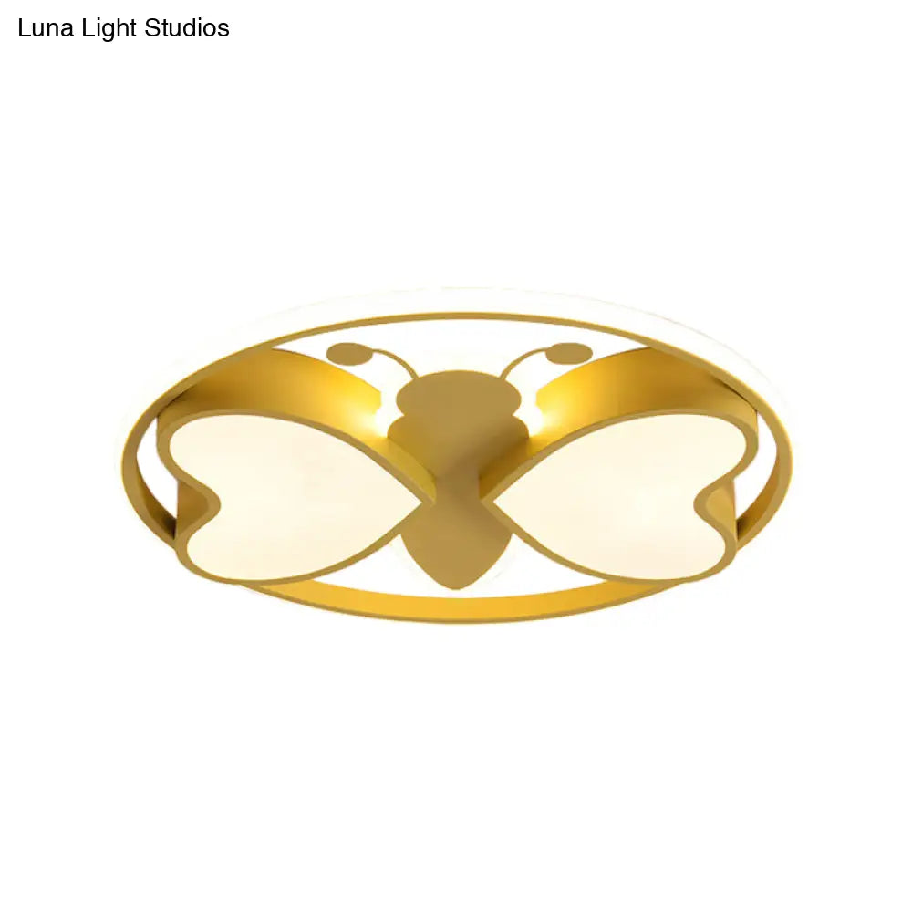 Modern Led Flush Mount Ceiling Light Fixture With Pink/Blue/Gold Bee Figure Design