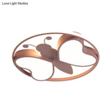 Modern Led Flush Mount Ceiling Light Fixture With Pink/Blue/Gold Bee Figure Design