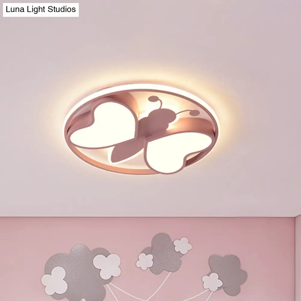 Modern Led Flush Mount Ceiling Light Fixture With Pink/Blue/Gold Bee Figure Design