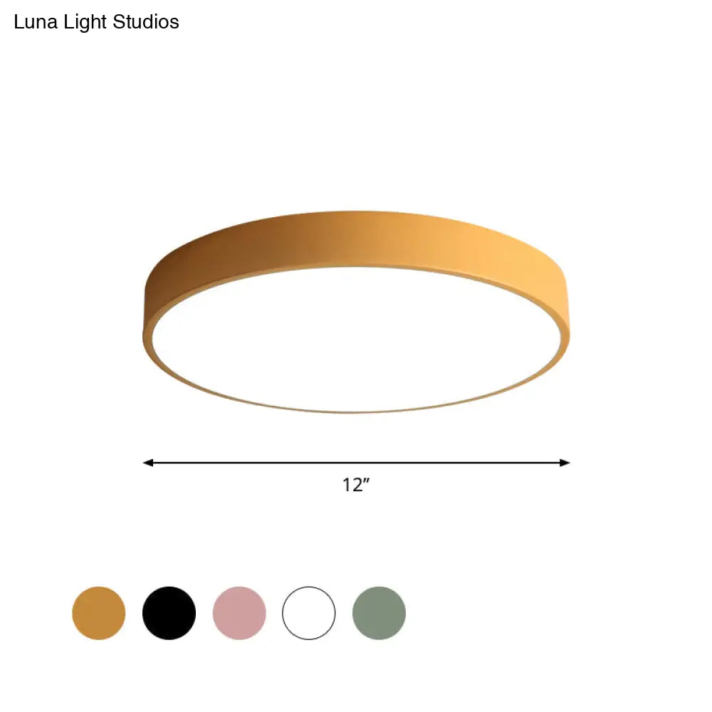Modern Led Flush Mount Ceiling Light In Pink/Black/White With Acrylic Shade - 12’/16’ Diameter