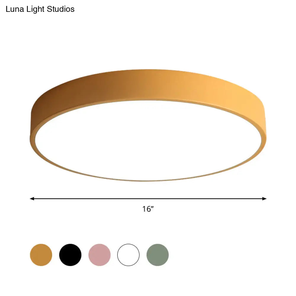 Modern Led Flush Mount Ceiling Light In Pink/Black/White With Acrylic Shade - 12’/16’ Diameter