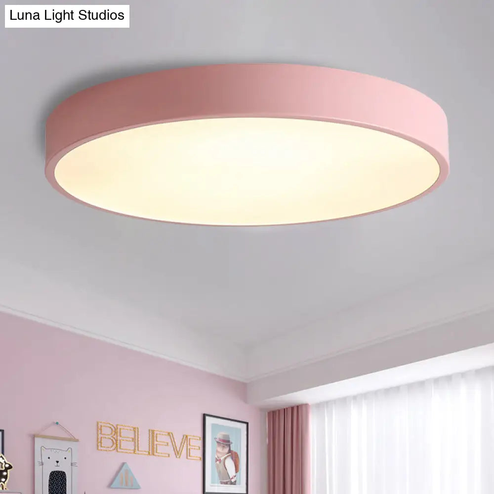 Modern Led Flush Mount Ceiling Light In Pink/Black/White With Acrylic Shade - 12’/16’ Diameter
