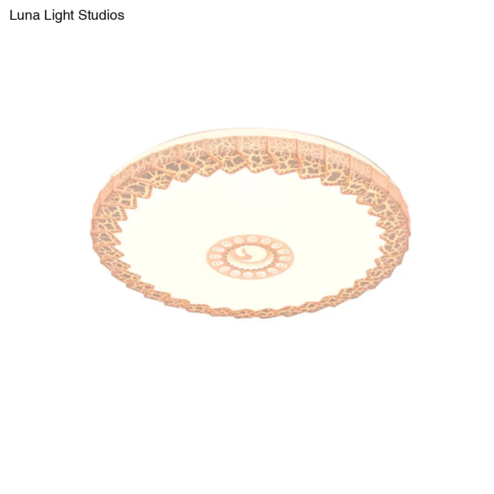 Modern Led Flush Mount Ceiling Light With Acrylic Shade In White/Blue/Gold Crackle Finish - Bedroom
