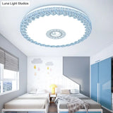 Modern Led Flush Mount Ceiling Light With Acrylic Shade In White/Blue/Gold Crackle Finish - Bedroom