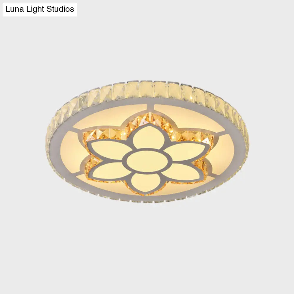 Modern Led Flush Mount Ceiling Light With Clear Crystal Design For Bedroom