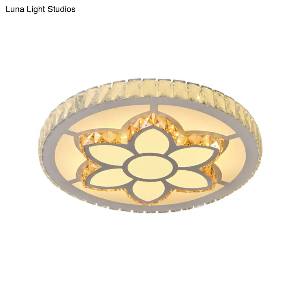 Modern Led Flush Mount Ceiling Light With Clear Crystal Design For Bedroom
