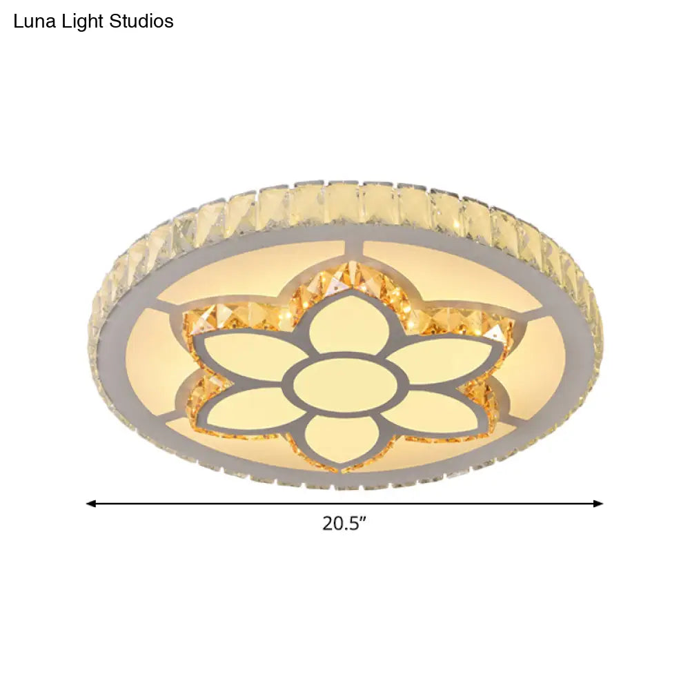 Modern Led Flush Mount Ceiling Light With Clear Crystal Design For Bedroom
