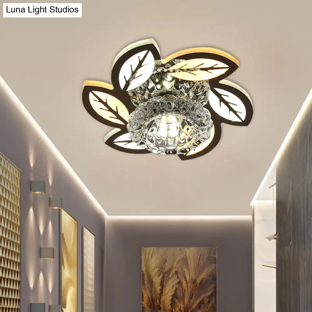 Modern Led Flush Mount Ceiling Light With Clear Crystal Shade - Ideal For Corridors