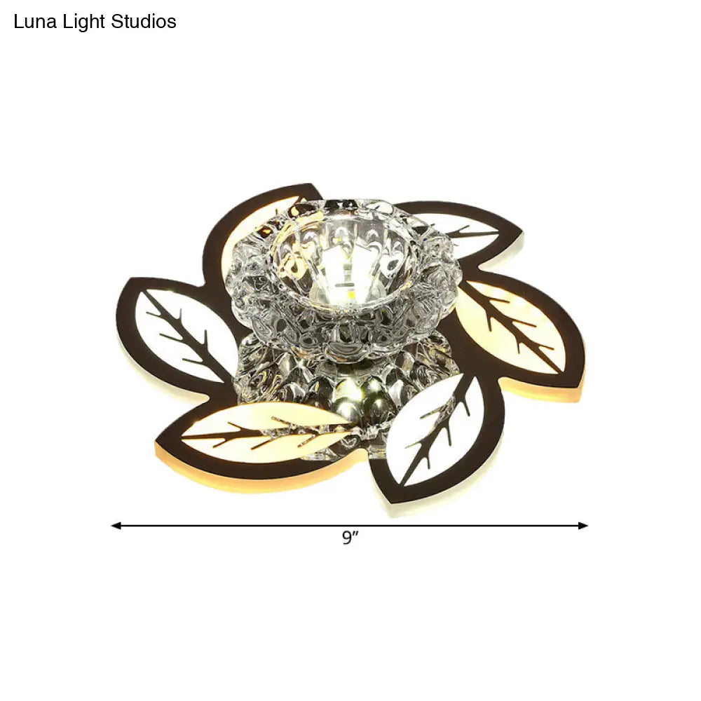 Modern Led Flush Mount Ceiling Light With Clear Crystal Shade - Ideal For Corridors