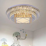 Modern Led Flush Mount Ceiling Light With Clear Cut Crystals And Stainless - Steel Design / Square