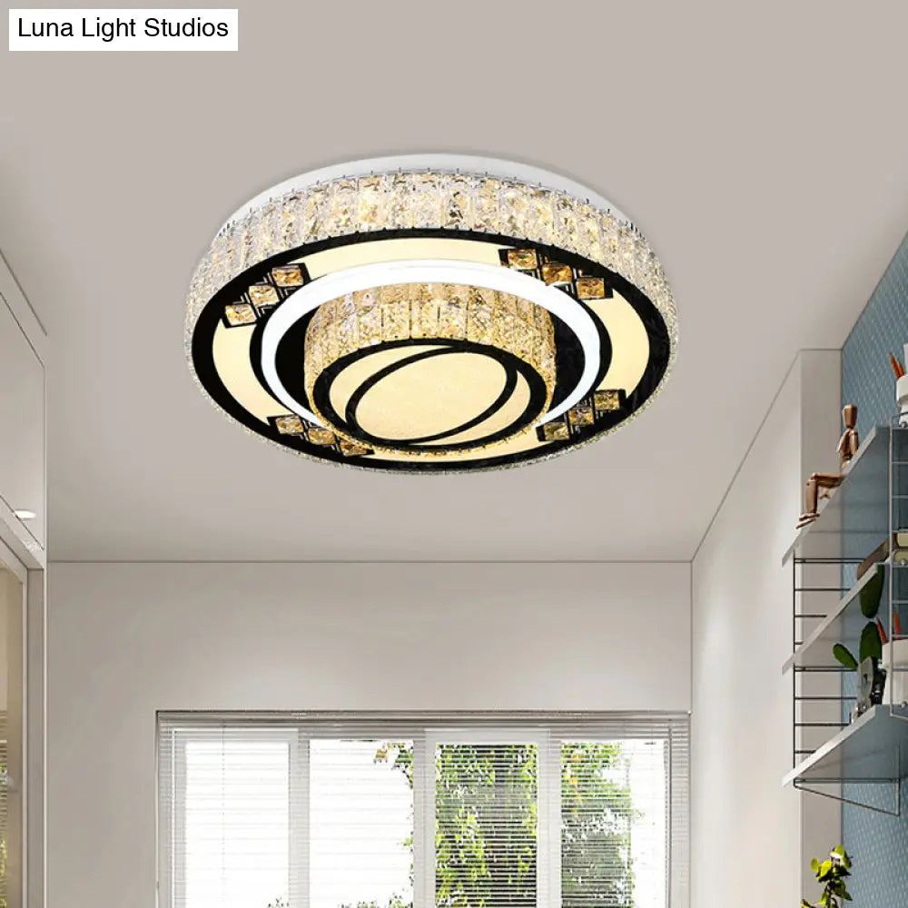 Modern Led Flush Mount Ceiling Light With Crystal Accents