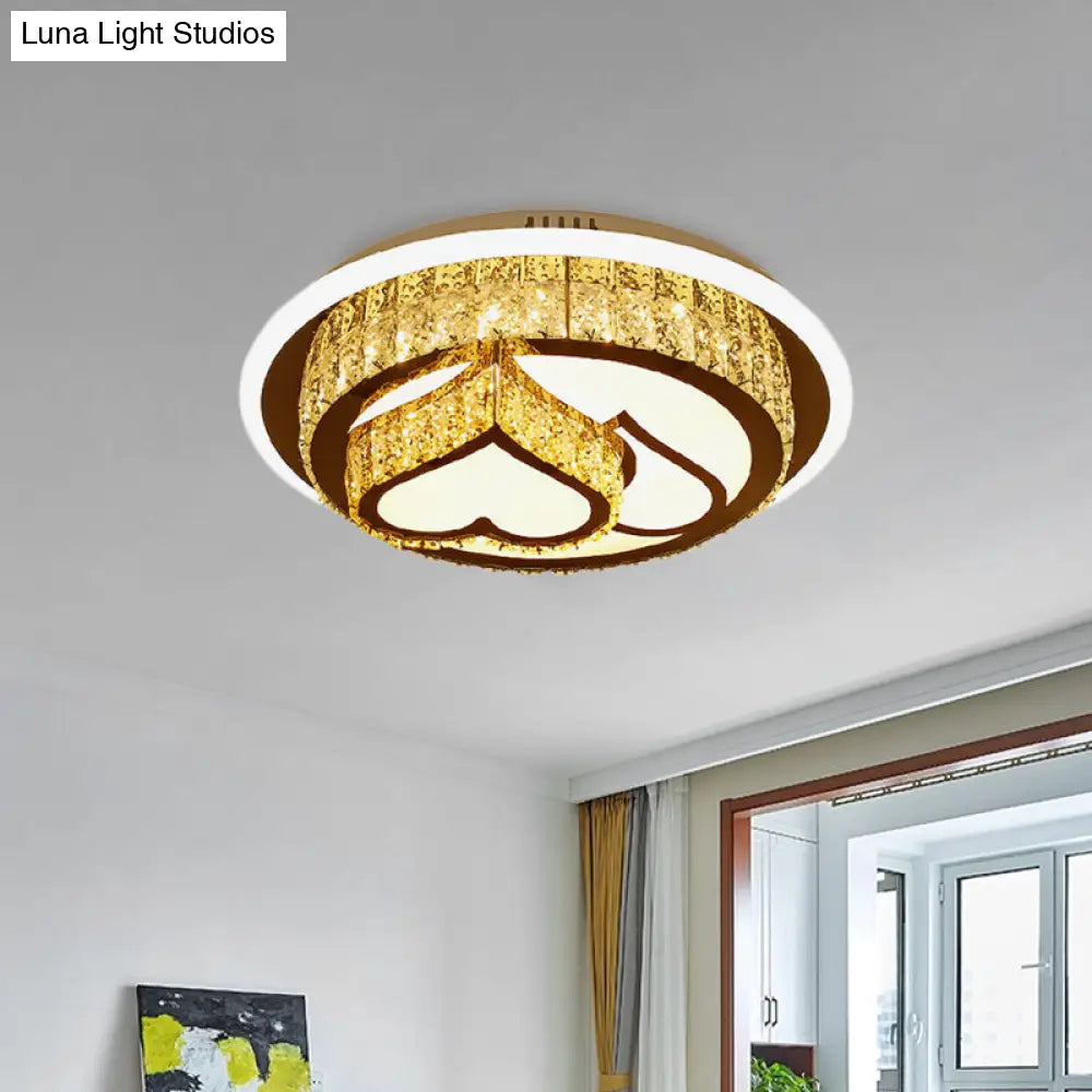 Modern Led Flush Mount Ceiling Light With Crystal Inlaid Loving Heart Flower And Mushroom Design -
