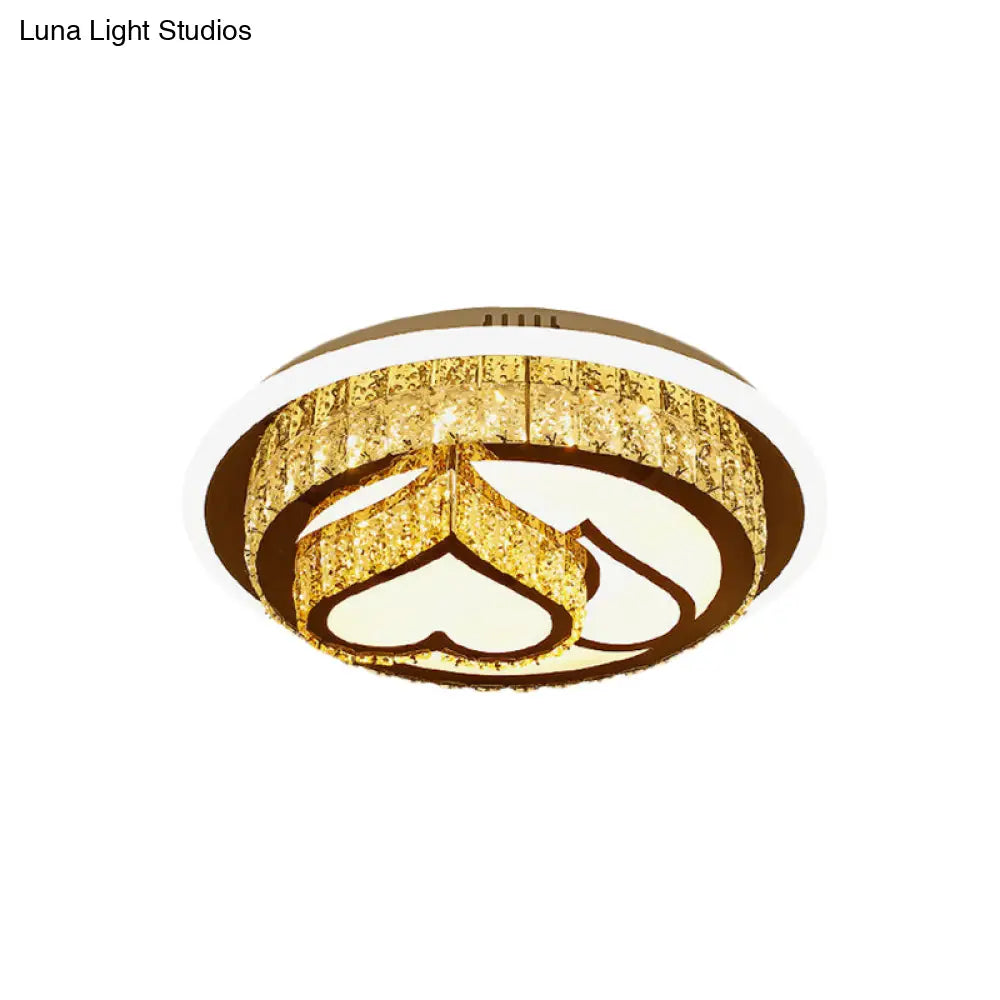 Modern Led Flush Mount Ceiling Light With Crystal Inlaid Loving Heart Flower And Mushroom Design -