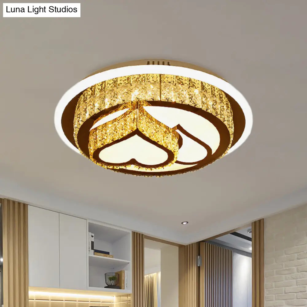 Modern Led Flush Mount Ceiling Light With Crystal Inlaid Loving Heart Flower And Mushroom Design -
