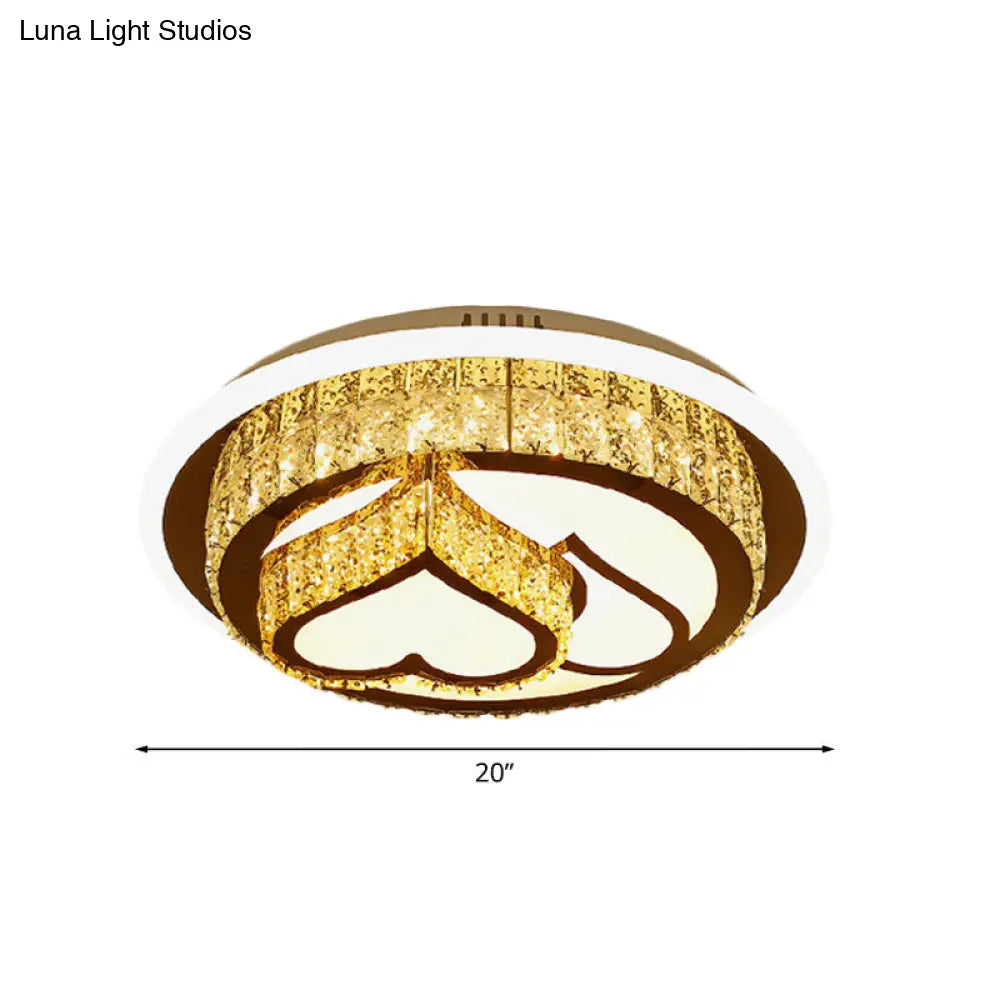 Modern Led Flush Mount Ceiling Light With Crystal Inlaid Loving Heart Flower And Mushroom Design -