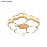 Modern Led Flush Mount Ceiling Light With Crystal Shade - White Flower Design