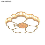 Modern Led Flush Mount Ceiling Light With Crystal Shade - White Flower Design