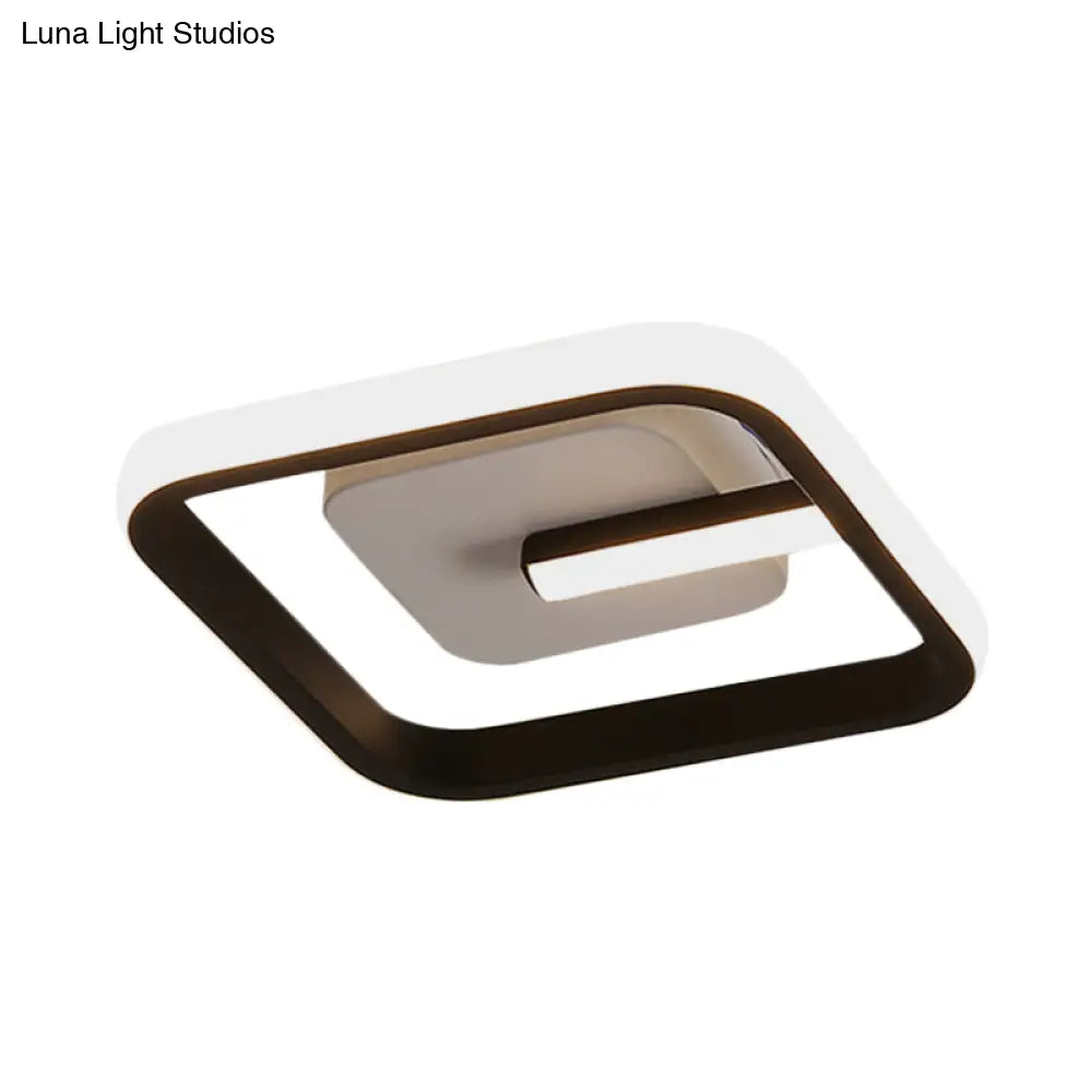 Modern Led Flush Mount Ceiling Light With Square Frame – Black Acrylic Fixture Warm/White Lighting