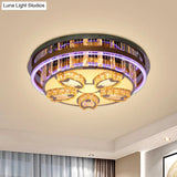 Modern Led Flush Mount Ceiling Light With Stainless - Steel Finish And Clear Crystal Blocks