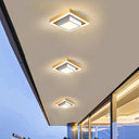 Modern Led Flush Mount For Hall With Dual Square Design Acrylic Shade And Black/Gold/Coffee Finish.