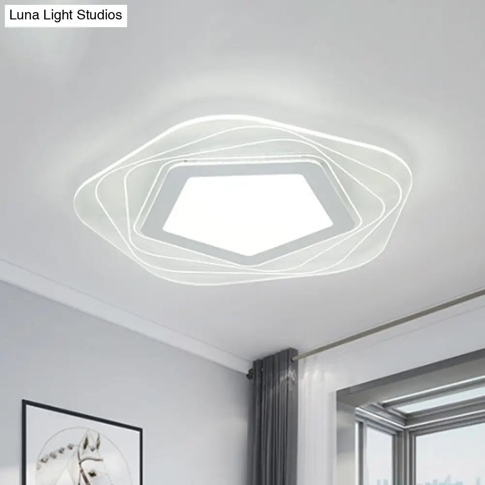 Modern Led Flush Mount Lamp - Acrylic Star/Pentagon Design In White/Warm Light