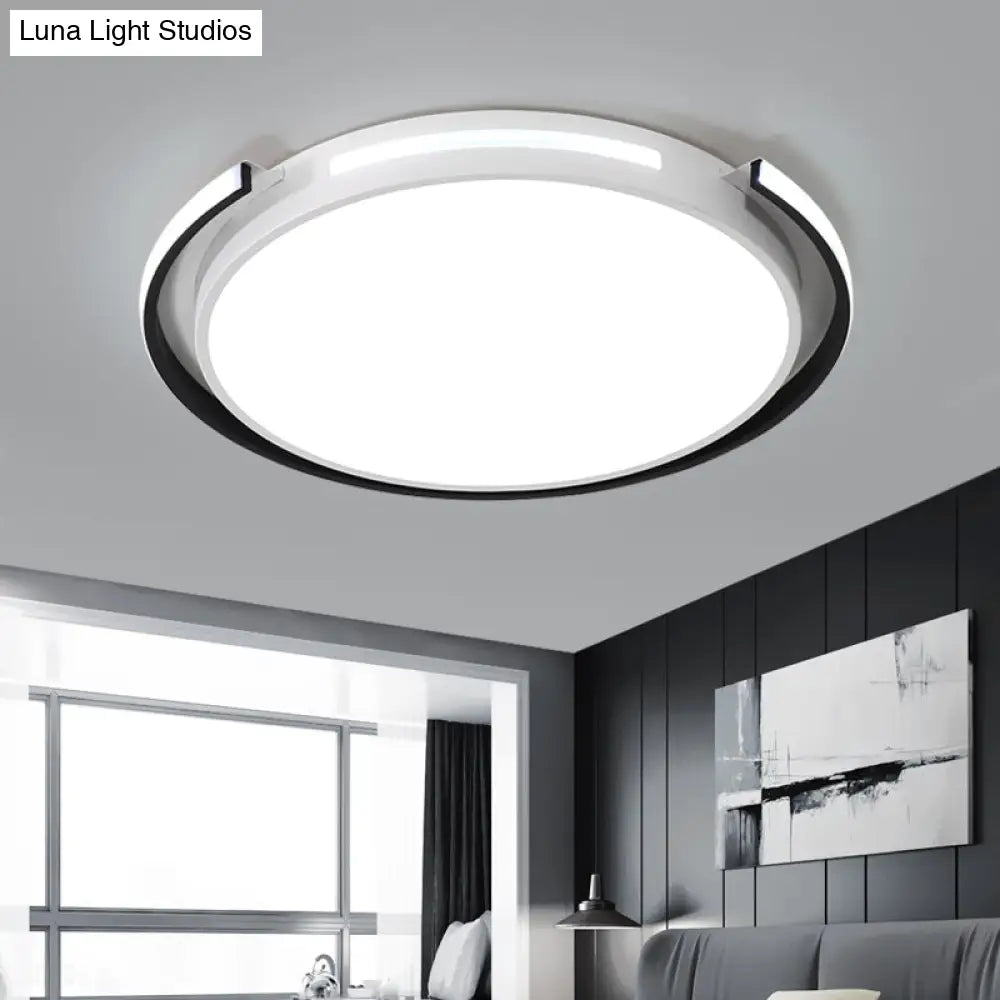 Modern Led Flush Mount Lamp: Black & White Round Ceiling Light With Acrylic Shade Black-White / 18