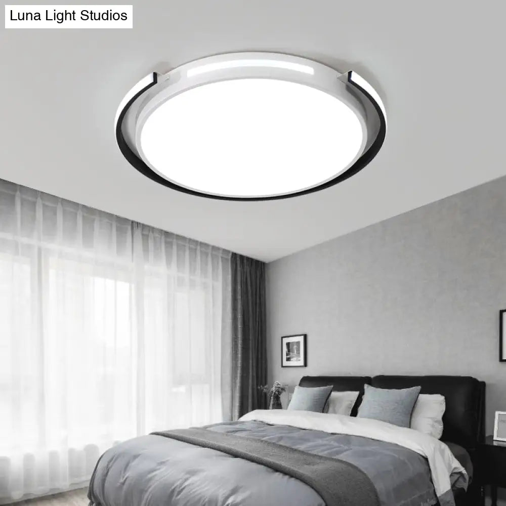 Modern Led Flush Mount Lamp: Black & White Round Ceiling Light With Acrylic Shade