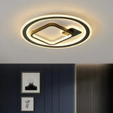 Modern Led Flush Mount Lamp In Black - Round/Square Hotel Ceiling Fixture Aluminum Design With