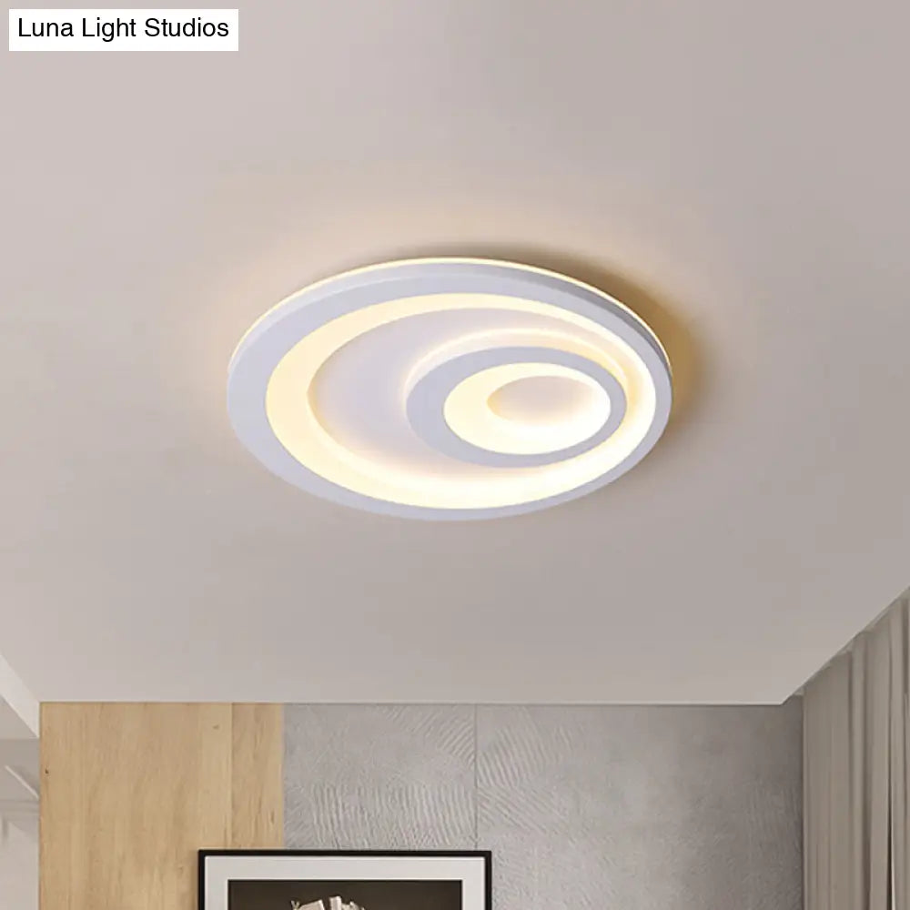 Modern Led Flush Mount Lamp - Sleek Grey Ceiling Light With Round Metal Shade In Warm/White