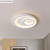 Modern Led Flush Mount Lamp - Sleek Grey Ceiling Light With Round Metal Shade In Warm/White
