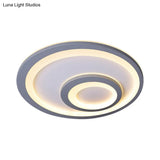 Modern Led Flush Mount Lamp - Sleek Grey Ceiling Light With Round Metal Shade In Warm/White