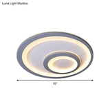 Modern Led Flush Mount Lamp - Sleek Grey Ceiling Light With Round Metal Shade In Warm/White