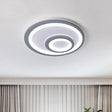 Modern Led Flush Mount Lamp - Sleek Grey Ceiling Light With Round Metal Shade In Warm/White