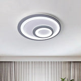 Modern Led Flush Mount Lamp - Sleek Grey Ceiling Light With Round Metal Shade In Warm/White