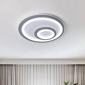 Modern Led Flush Mount Lamp - Sleek Grey Ceiling Light With Round Metal Shade In Warm/White