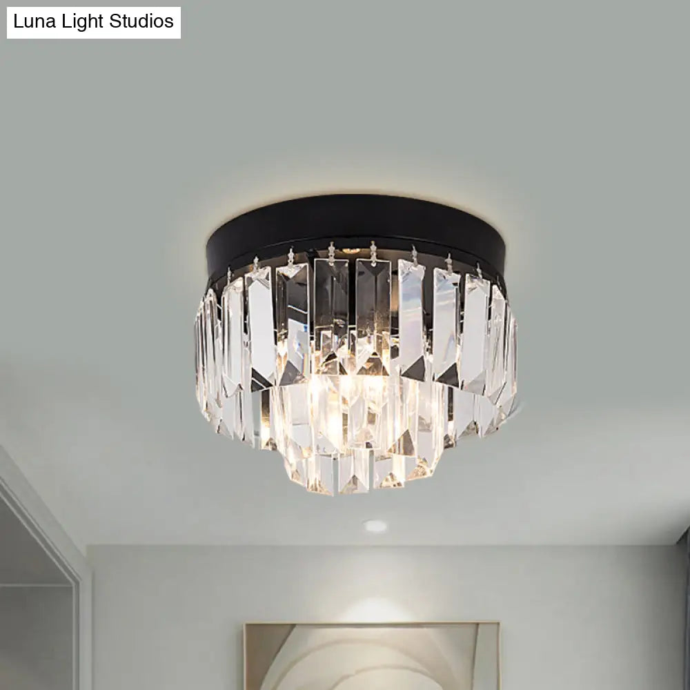 Modern Led Flush Mount Lamp With Clear Bevel Cut Crystals - Gold/Black