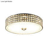 Modern Led Flush Mount Lamp With Clear Crystal Drum Shade - 16’/19.5’ Width Bedchamber Ceiling