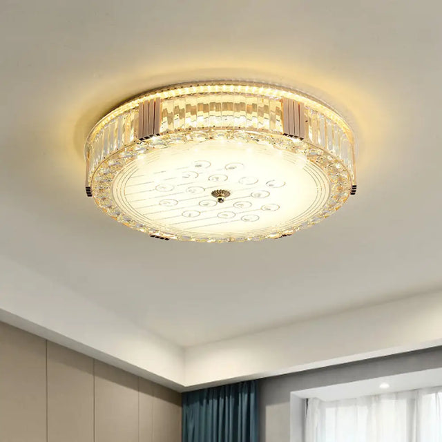 Modern Led Flush Mount Lamp With Rectangular - Cut Clear Crystals