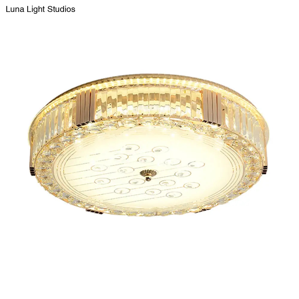 Modern Led Flush Mount Lamp With Rectangular - Cut Clear Crystals