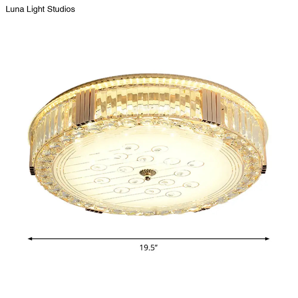 Modern Led Flush Mount Lamp With Rectangular - Cut Clear Crystals