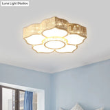 Modern Led Flush Mount Light Fixture For Floral Bedroom In White